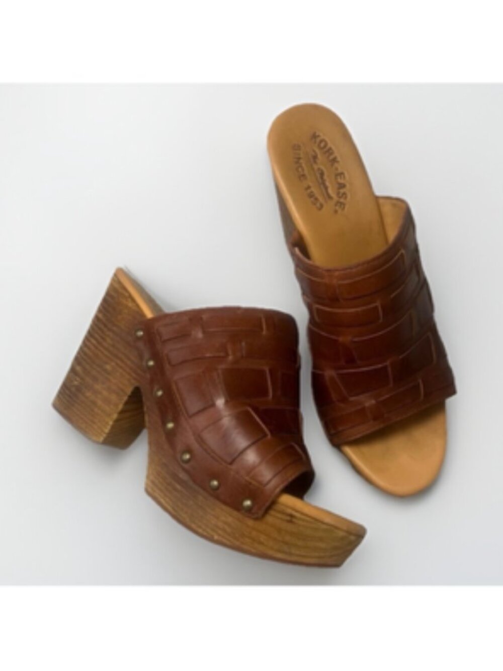 KORK-EASE Charissa Block Heel Sandals Women’s Sz 10 Tan Leather Woven Boho Retro